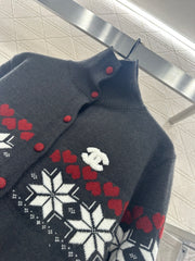 High-neck Fair Isle cardigan sweater