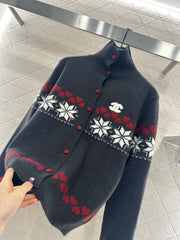 High-neck Fair Isle cardigan sweater