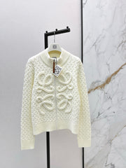 3D Woven Logo Knit Cardigan