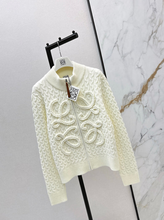 3D Woven Logo Knit Cardigan