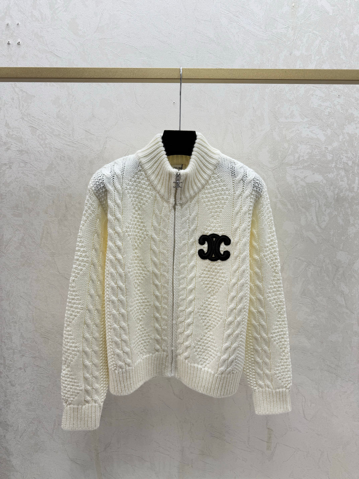 High-neck knitted long-sleeved cardigan