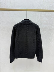 High-neck knitted long-sleeved cardigan