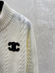 High-neck knitted long-sleeved cardigan