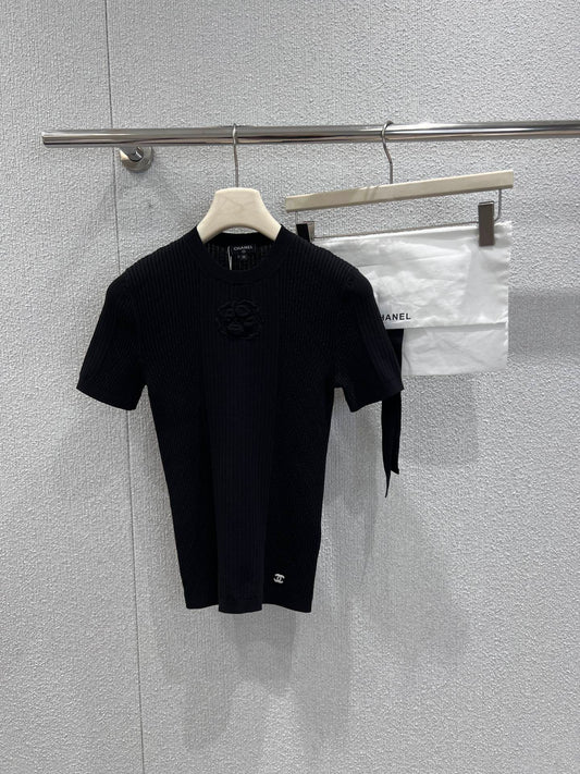 Jacquard Slim-Fit Short-Sleeve Knit Top