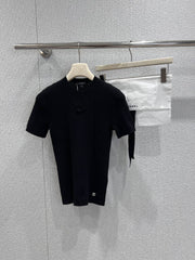 Jacquard Slim-Fit Short-Sleeve Knit Top