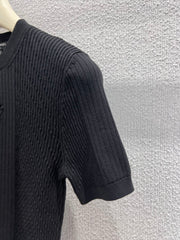 Jacquard Slim-Fit Short-Sleeve Knit Top