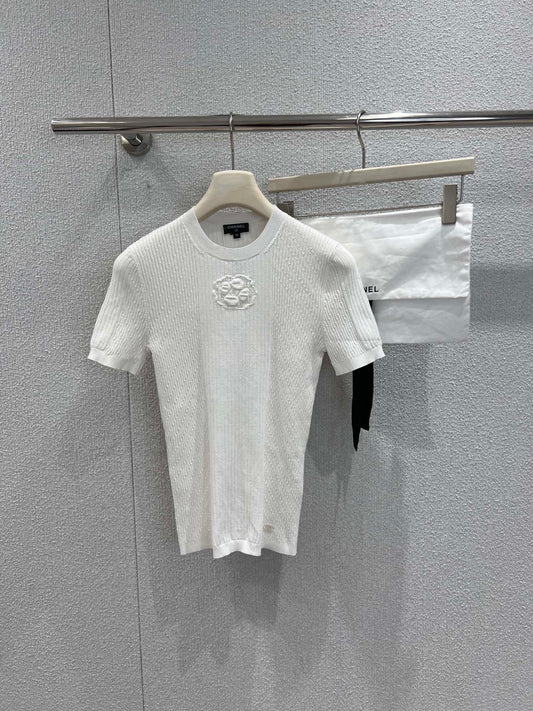 Jacquard Slim-Fit Short-Sleeve Knit Top