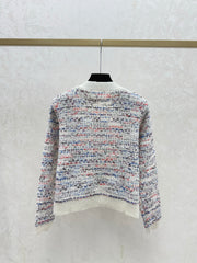 Color-blocked minimalist V-neck knit long-sleeved cardigan