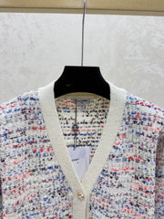 Color-blocked minimalist V-neck knit long-sleeved cardigan