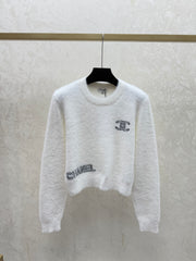 Color-blocked lettered crew neck knit long-sleeved sweater