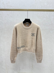 Color-blocked lettered crew neck knit long-sleeved sweater