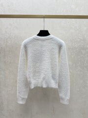 Color-blocked lettered crew neck knit long-sleeved sweater