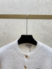 Color-blocked lettered crew neck knit long-sleeved cardigan