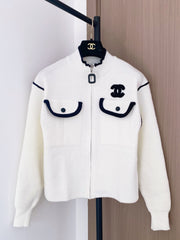 Zippered stand-up collar cardigan