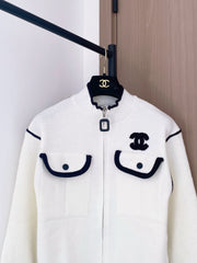 Zippered stand-up collar cardigan
