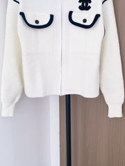 Zippered stand-up collar cardigan