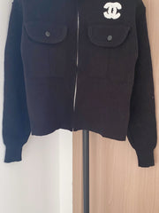 Zippered stand-up collar cardigan