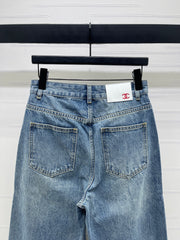 Embroidered Pattern Wide-Leg Denim Pants