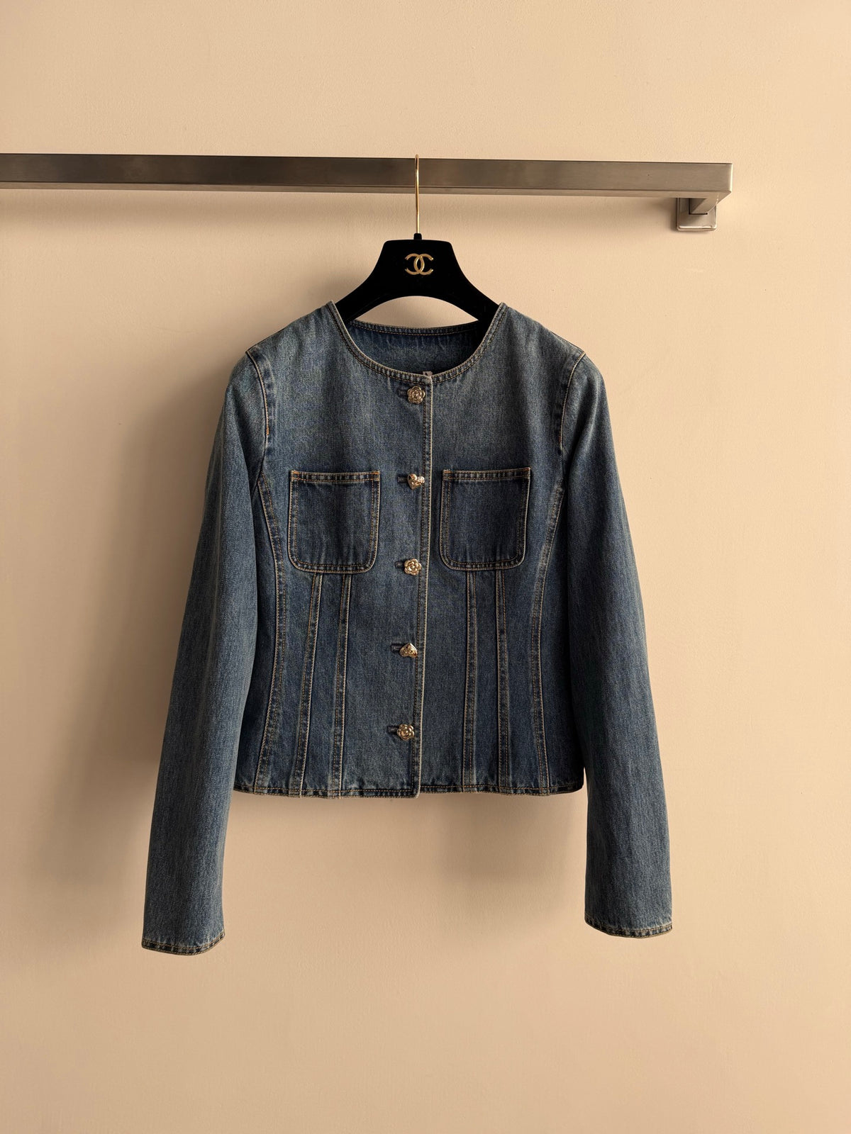Crew neck denim jacket