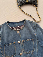 Crew neck denim jacket