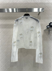 Three-dimensional openwork floral embroidered knitted cardigan