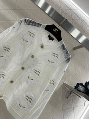 Three-dimensional openwork floral embroidered knitted cardigan