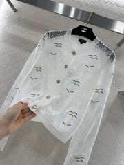 Three-dimensional openwork floral embroidered knitted cardigan