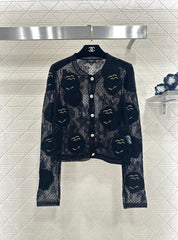 Three-dimensional openwork floral embroidered knitted cardigan