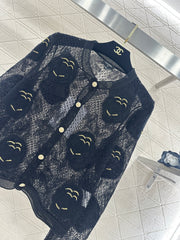 Three-dimensional openwork floral embroidered knitted cardigan