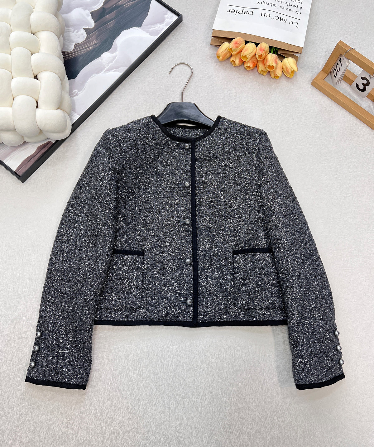 Black and Silver Tweed Short Jacket