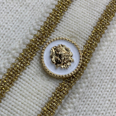 Gold-trimmed round neck short-sleeved knit cardigan