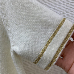 Gold-trimmed round neck short-sleeved knit cardigan