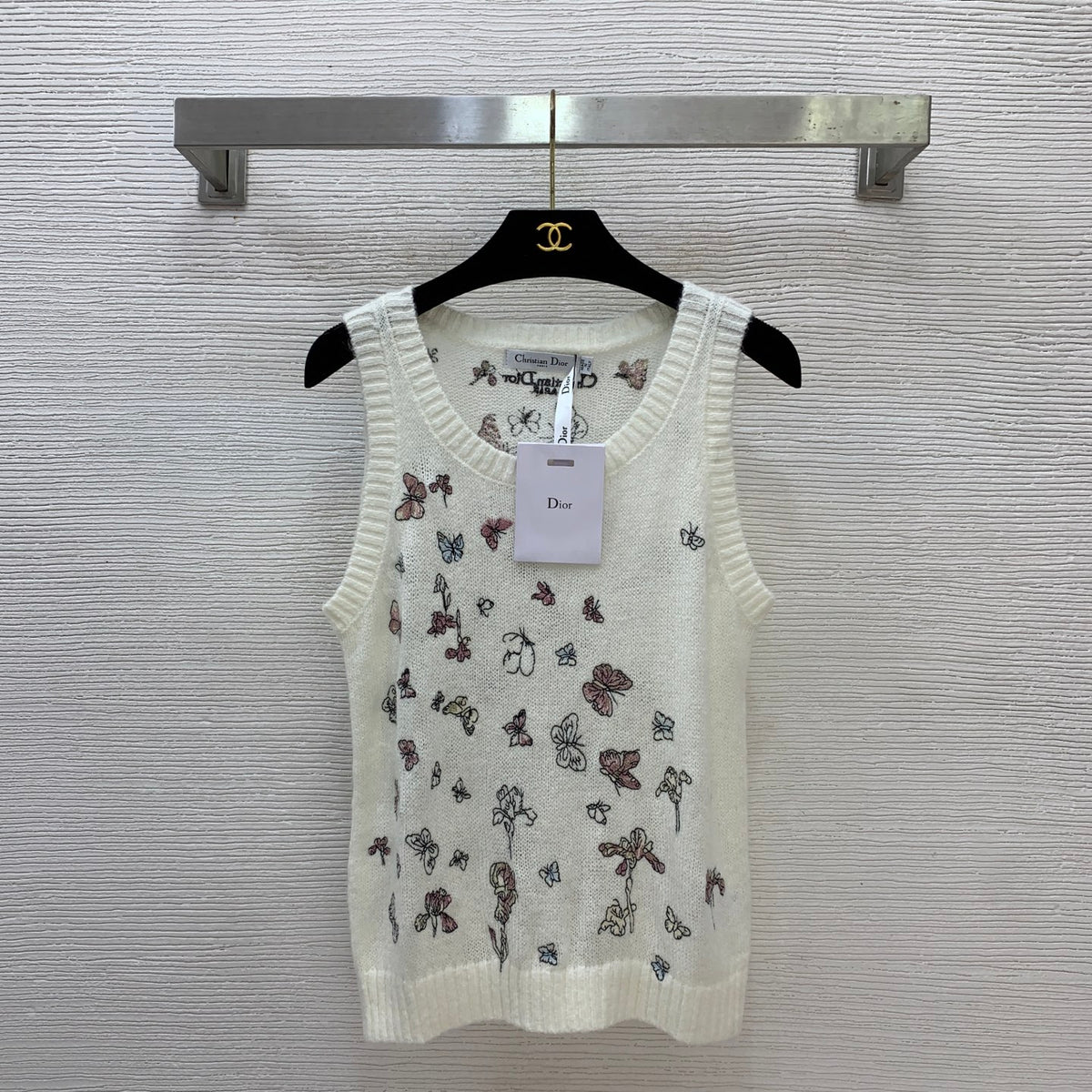 Butterfly Embroidered Stretch Knit Vest