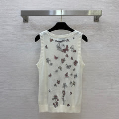 Butterfly Embroidered Stretch Knit Vest