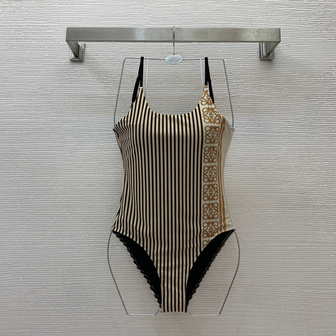 Vertical striped print high-elasticity one-piece swimsuit