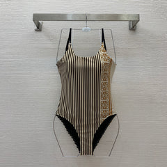 Vertical striped print high-elasticity one-piece swimsuit