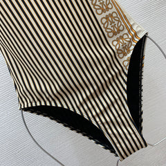 Vertical striped print high-elasticity one-piece swimsuit