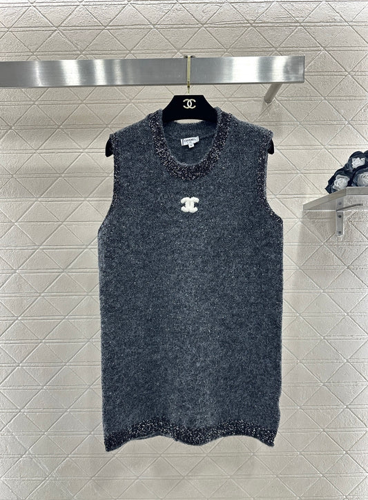 Beaded Sequined Knit Vest Dress