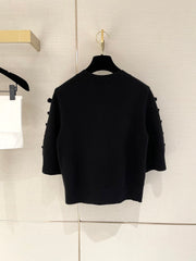Bow-tie openwork cashmere cardigan with short sleeves