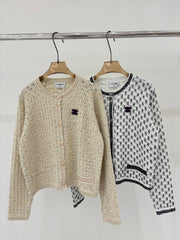 Jacquard openwork sequined heavy-duty knit cardigan