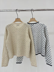 Jacquard openwork sequined heavy-duty knit cardigan