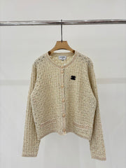 Jacquard openwork sequined heavy-duty knit cardigan