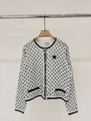 Jacquard openwork sequined heavy-duty knit cardigan