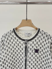 Jacquard openwork sequined heavy-duty knit cardigan