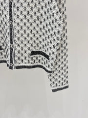 Jacquard openwork sequined heavy-duty knit cardigan