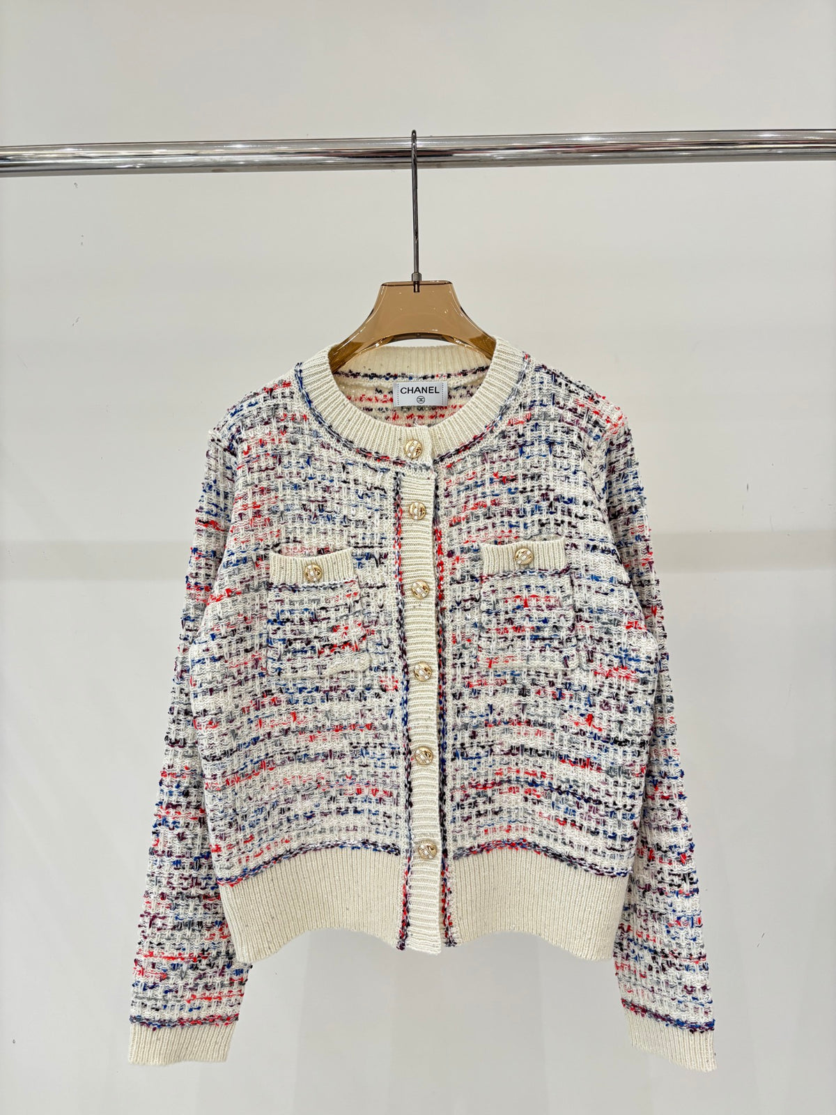 Mixed-color knit cardigan