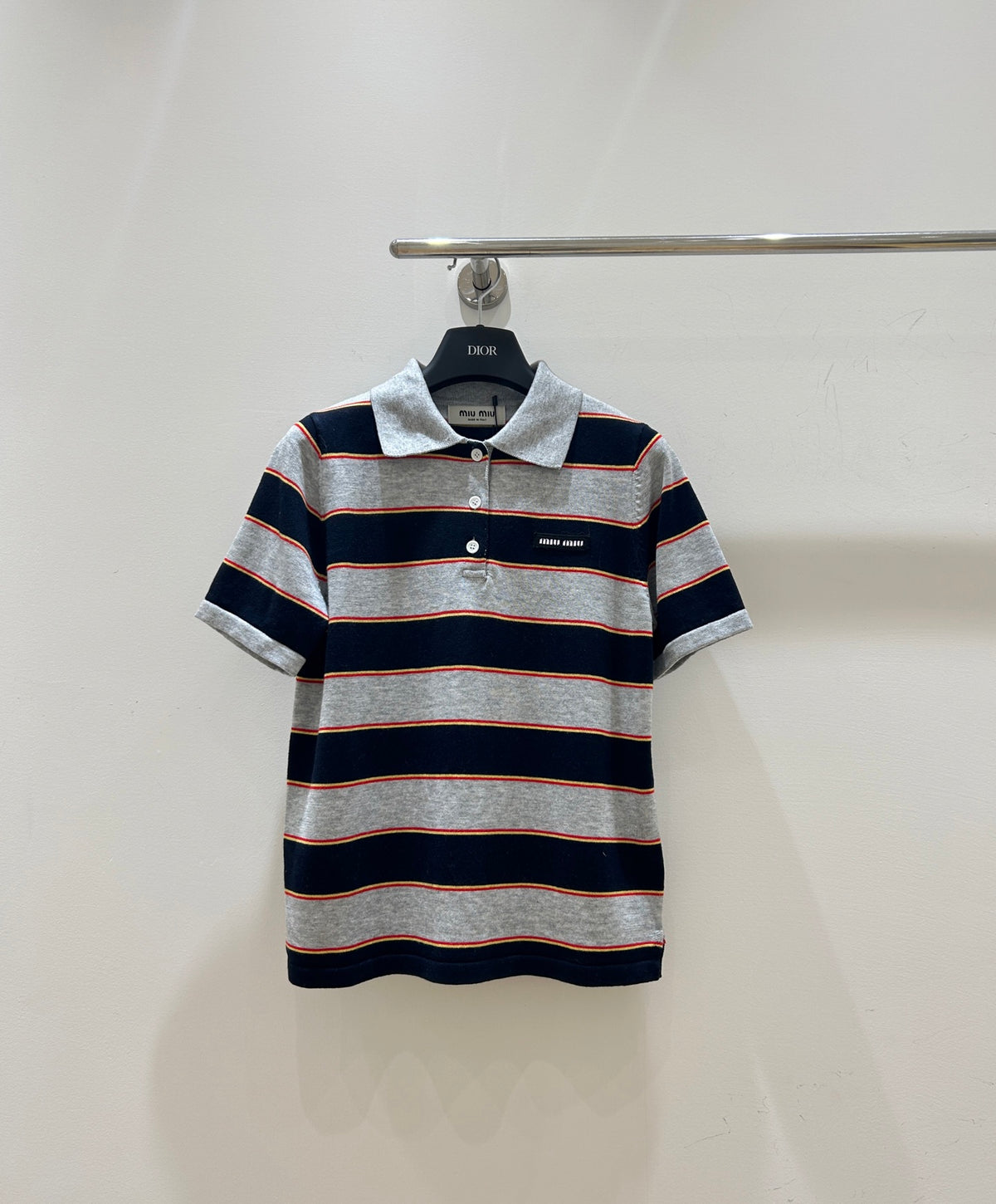 Color-blocked striped short-sleeved shirt