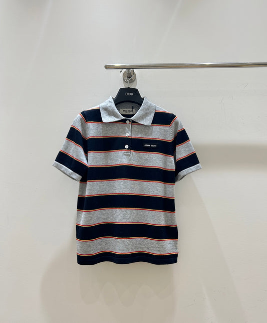Color-blocked striped short-sleeved shirt