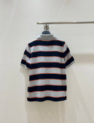 Color-blocked striped short-sleeved shirt