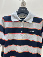 Color-blocked striped short-sleeved shirt